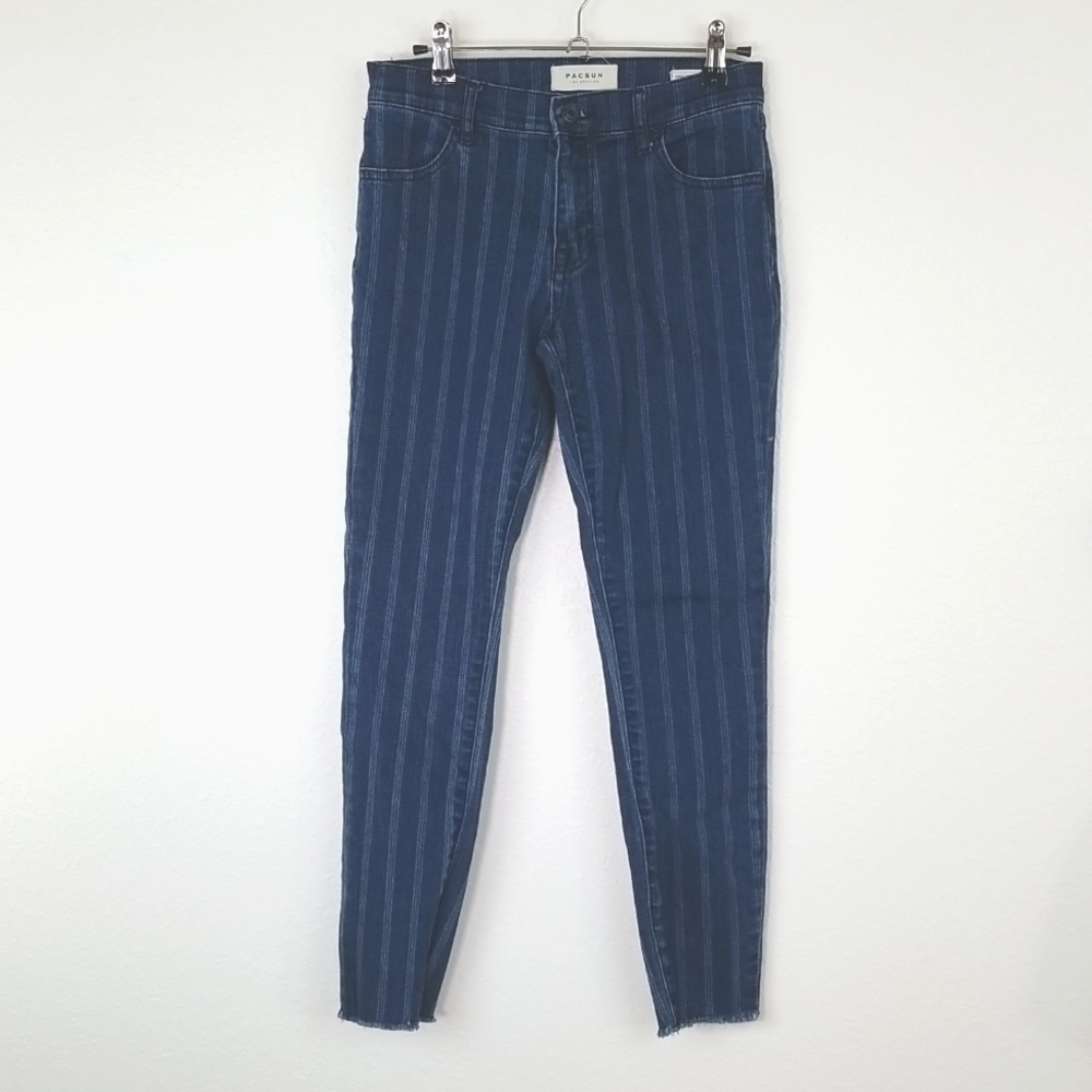 PACSUN Blue Striped Ankle Jeggings w/ Raw Hem, size 26